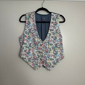 Cotton Express vintage floral print 3 button‎ vest with tie back